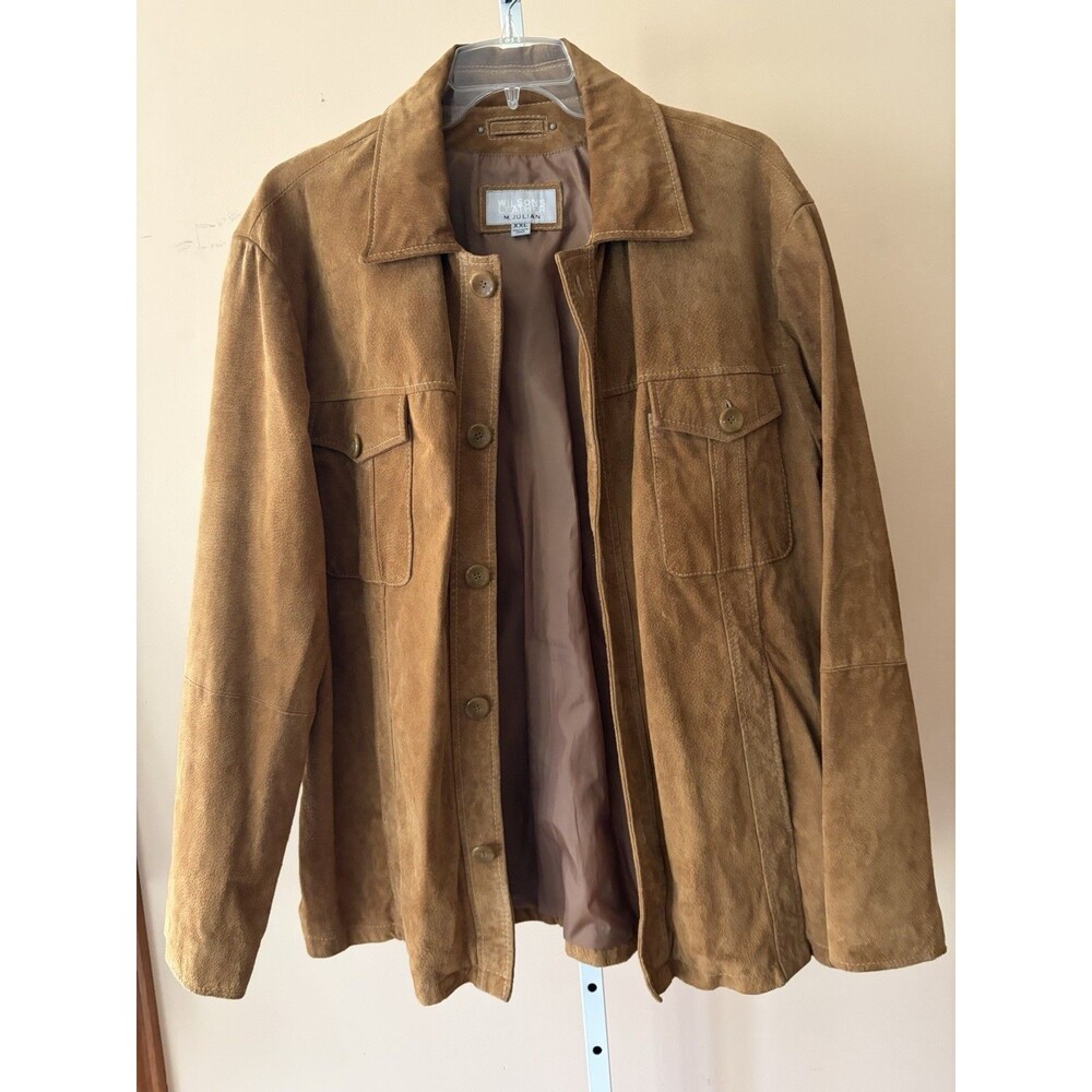 Wilsons Leather Jacket Men XXL Tan Suede Button Western 70’s Rock Retro Pockets - Picture 2 of 16